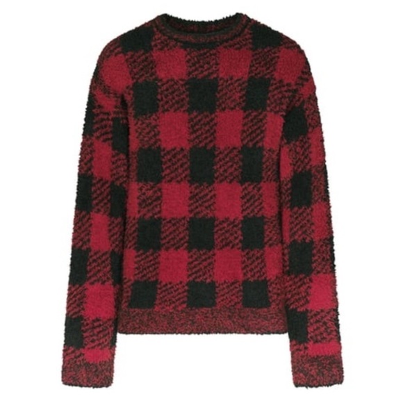 Skims Cozy Knit Buffalo Plaid Crewneck Pullover - Picture 4 of 13